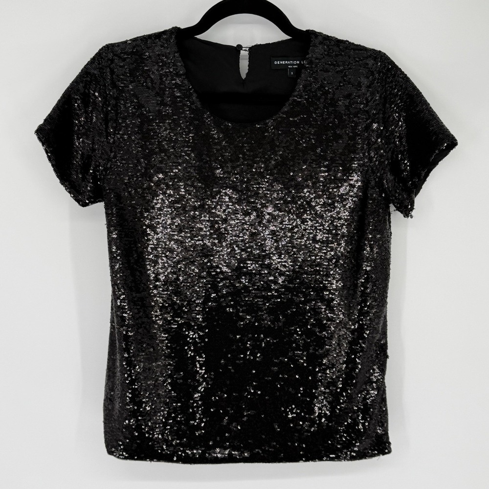 Generation Love Shirt Womens Small Black Sequin Elegant Event Cocktail Party